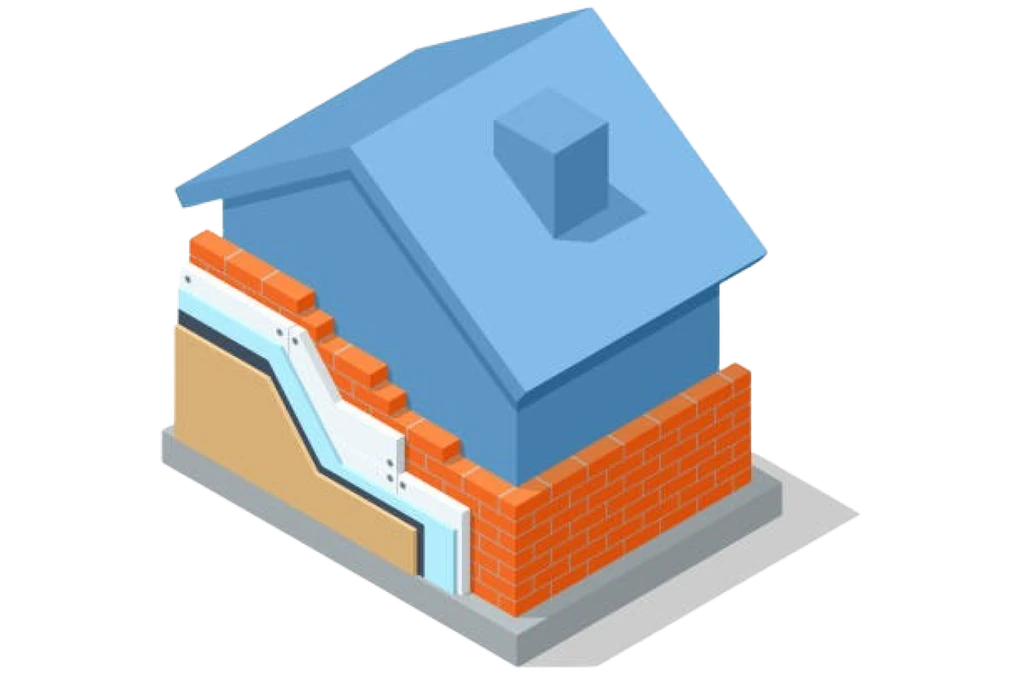 Coupe isométrique d'une maison montrant les couches du mur